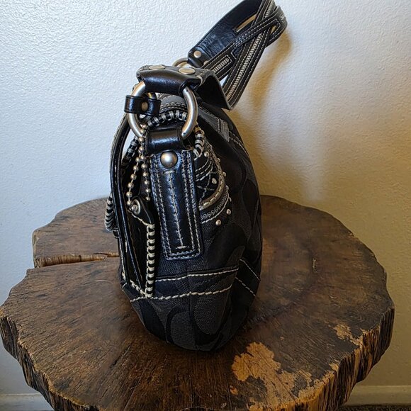 Coach 10484 Y2K Soho Black Signature Jacquard & Leather Studded Buckle Shoulder - Picture 12 of 16